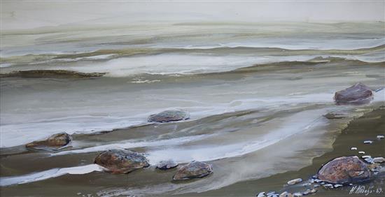 Henrijs Klebahs (Latvian, 1928-1998) Waves breaking on a shore 94 x 144cm